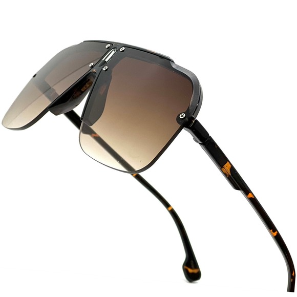 Men Sunglasses Square Frameless Retro Brown Lens Classy Luxury Sporty Shades New - Picture 1 of 6
